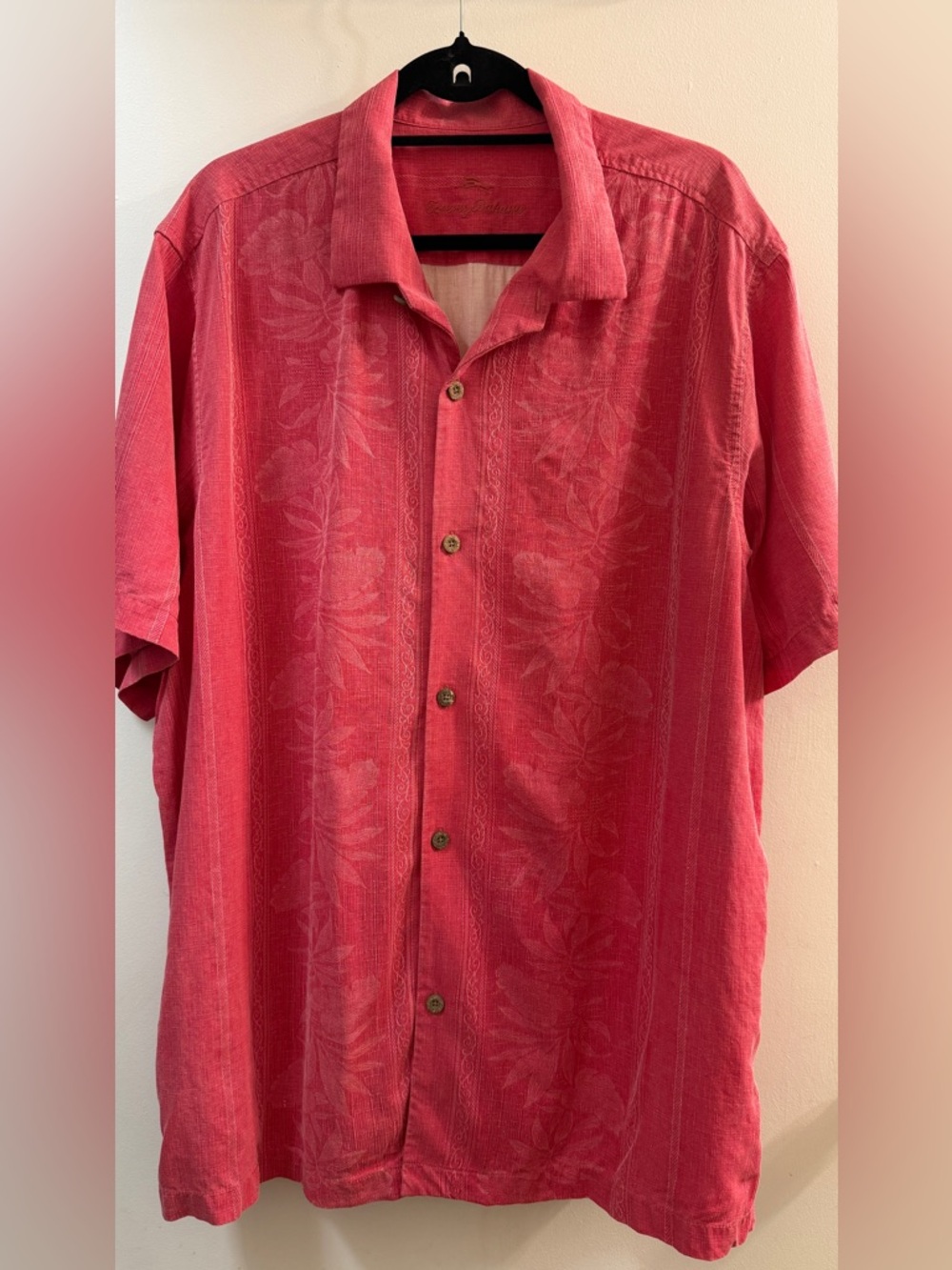 Tommy Bahama Silk Embroidered Camp Shirt Pink XXL